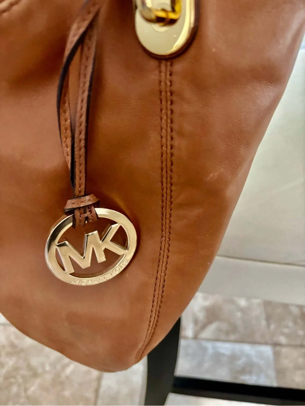 Michael Kors Brown Leather Hobo Bag with Gold Hardware